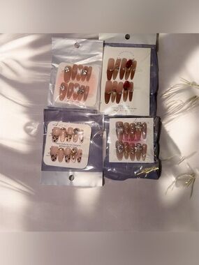 False-Press-On Nails Set - Nude & Pink Sparkle/XS